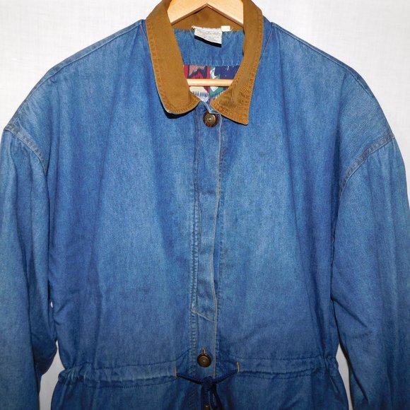 VTG 90s ELLE SPORT Womens 12 Denim Chambray Light Work chore Casual Jacket - Picture 7 of 14